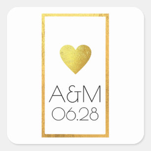 chic gold heart of love minimalist vertical wed. p square sticker