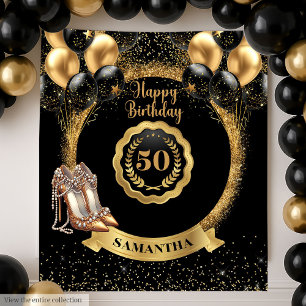 Chic Gold High Heels 50th Birthday Backdrop Tapestry