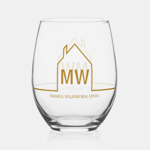 Chic Gold House Real Estate Company Realtor Gift Stemless Wine Glass