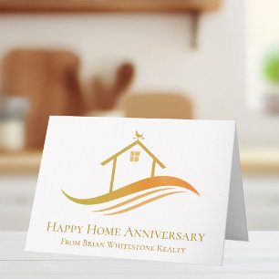 Chic Gold House Real Estate Happy Home Anniversary Card