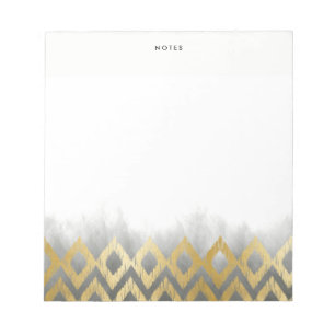 Chic Gold Ikat Pattern Grey Personalised Notepad