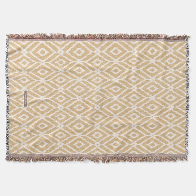 Chic gold ikat tribal diamond pattern throw blanket (Front)