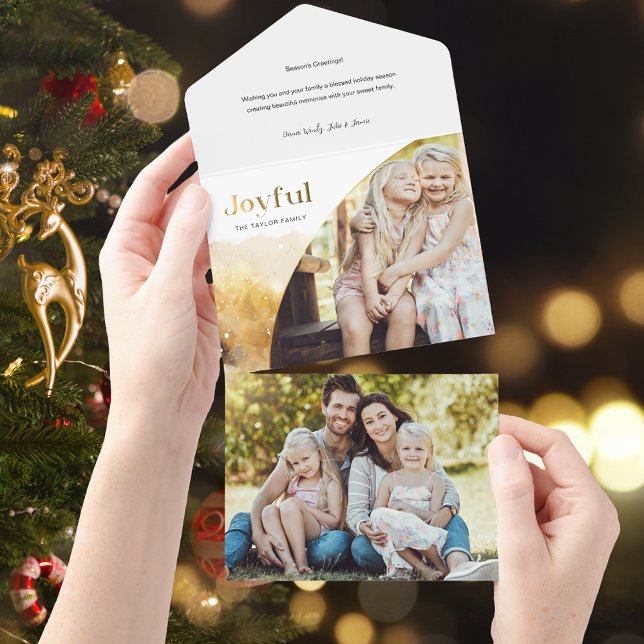 Chic Gold Joyful Script w/Curved Photo  All In One Invitation (Creator Uploaded)