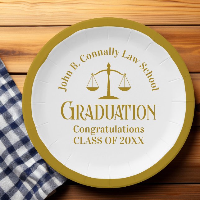 Chic Gold Law School Custom Graduation Party Paper Plate (Creator Uploaded)