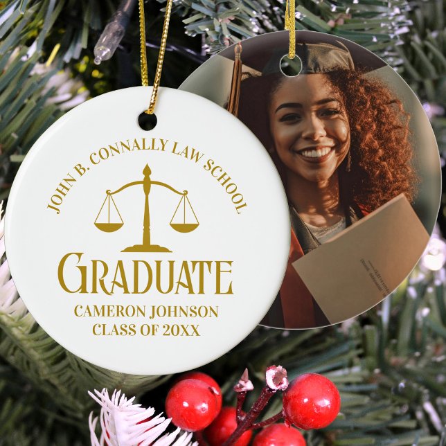 Chic Gold Law School Graduation Christmas Ceramic Ornament (Creator Uploaded)