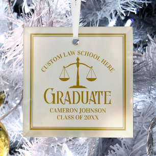 Chic Gold Law School Graduation Custom Christmas Glass Tree Decoration