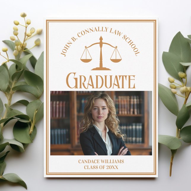 Chic Gold Law School Graduation Photo Announcement (Creator Uploaded)