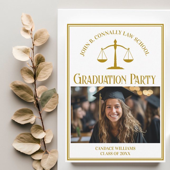 Chic Gold Law School Graduation Photo Party Invitation (Creator Uploaded)