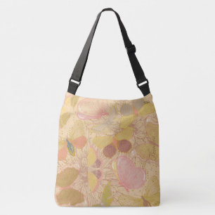 Chic Gold Leaf and Butterfly Pink Background Crossbody Bag