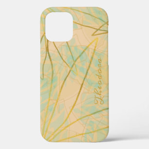 Chic Gold Leaf Aqua Pink iPhone 12 Case