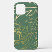 Chic Gold Leaf Green Background