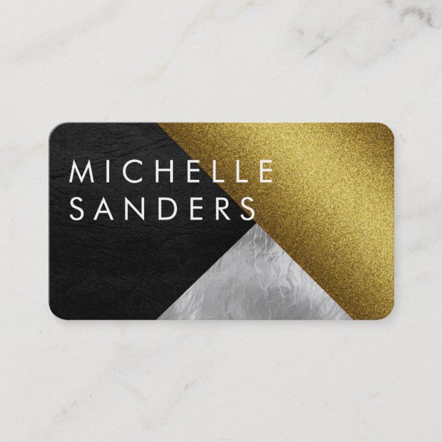 Chic Gold Leather Glass Modern Art Business Card (Front)