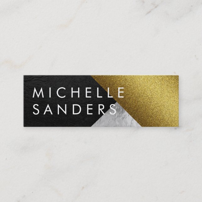 Chic Gold Leather Glass Modern Art Mini Business Card (Front)