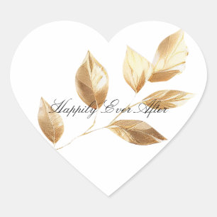 Chic Gold Leaves Wedding Heart Sticker