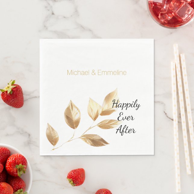 Chic Gold Leaves Wedding Napkin (Insitu)