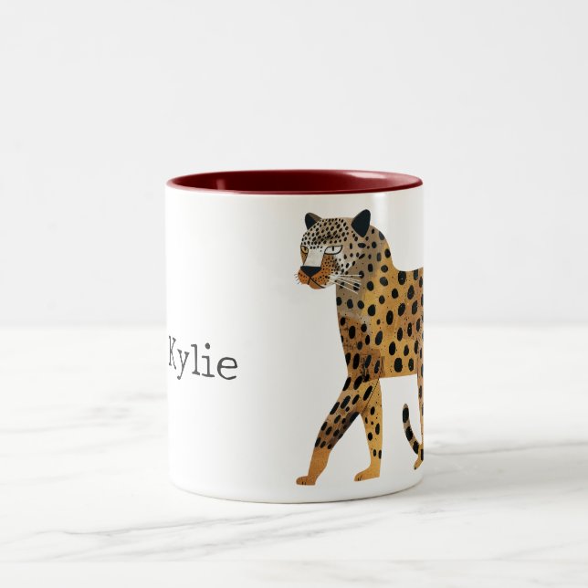 Chic Gold Leopard Cat Two-Tone Coffee Mug (Center)