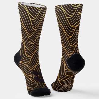 Chic Gold Linework Pattern Socks – Add Your Text