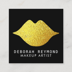 chic gold lips on black beauty makeup square business card