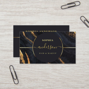 Chic Gold Logo circle & Dark Green Agate Glitter Business Card