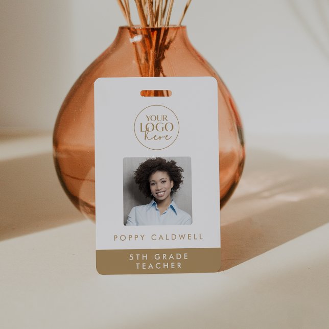 Chic Gold Logo Photo Employee or Teacher ID Badge (Creator Uploaded)