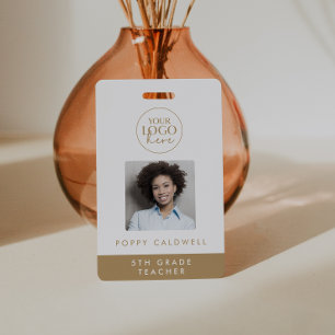 Chic Gold Logo Photo Employee or Teacher ID ID Badge