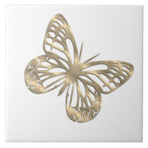 Chic Gold Look Butterfly Ceramic Tile