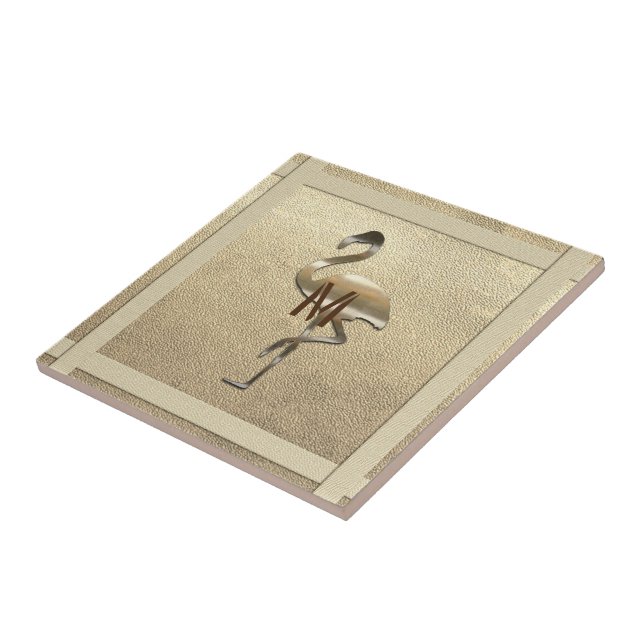 Chic Gold Look Glossy Flamingo Monogram Coaster (Side)