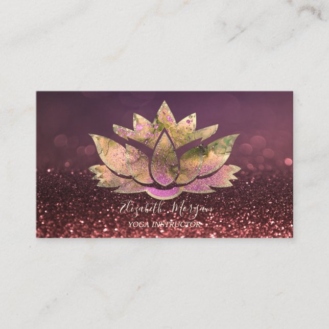 Chic Gold Lotus Yoga Instructor Bokeh  Business Card (Front)