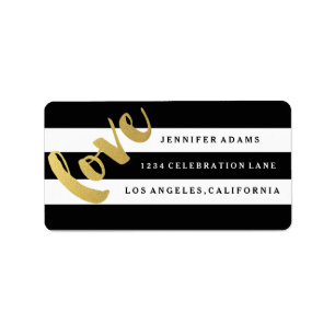 Chic Gold LOVE   Black Stripe Address Labels