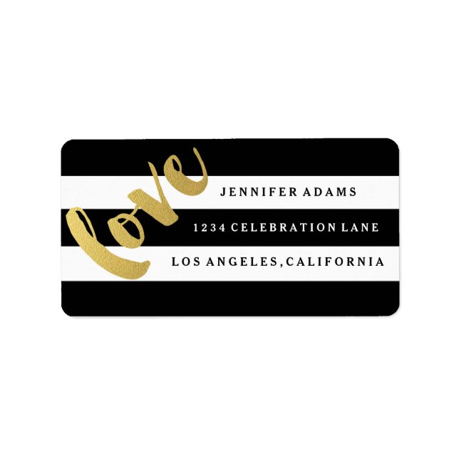 Chic Gold LOVE | Black Stripe Address Labels (Front)
