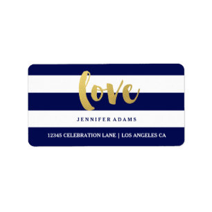 Chic Gold LOVE   Blue Stripe Address Labels
