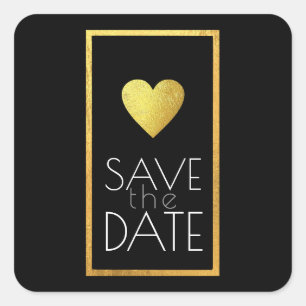 chic gold love heart vertical save-the-date square sticker
