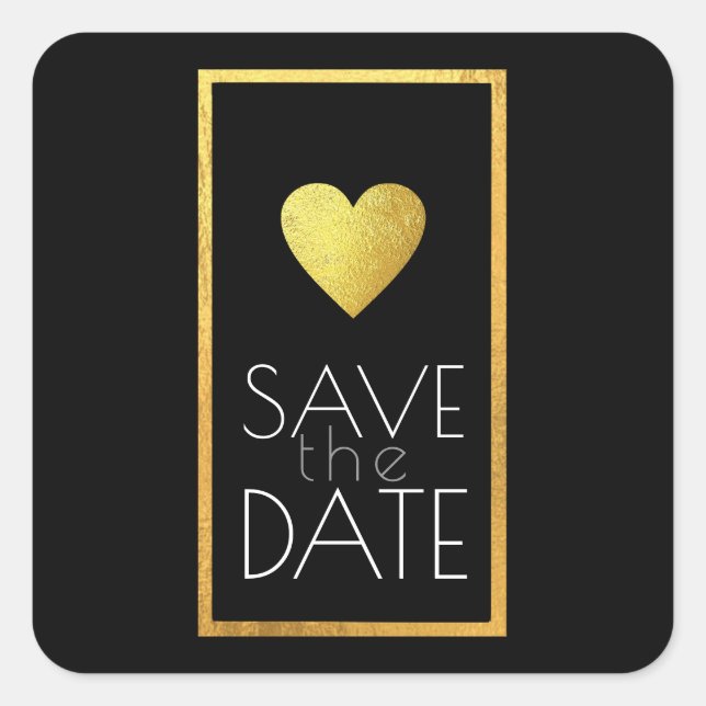 chic gold love heart vertical save-the-date square sticker (Front)