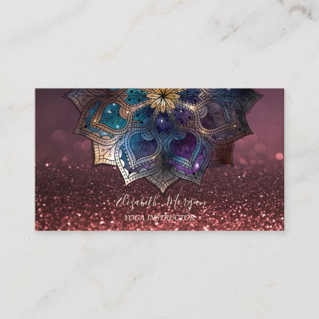 Chic Gold Mandala Yoga Instructor Bokeh  Business Card (Front)