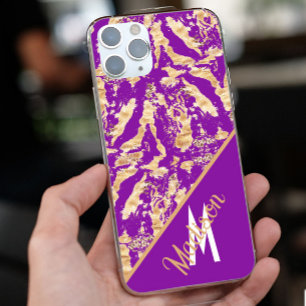 Chic Gold Marble purple Custom monogram name iPhone 13 Pro Max Case