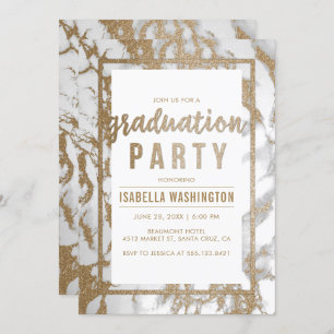 Chic Gold & Marble Typography Graduation Party Invitation