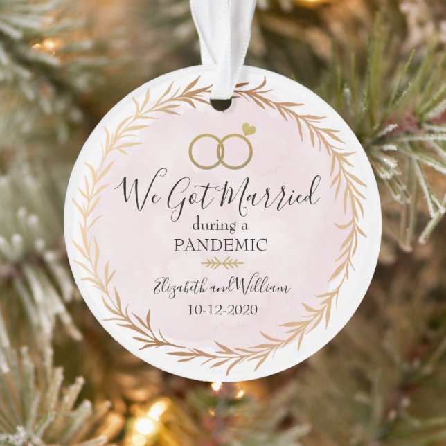 Chic Gold Married during Pandemic Photo Christmas Ornament (Tree)