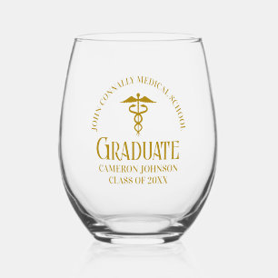 Chic Gold Medical School Graduate Personalised Stemless Wine Glass