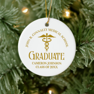 Chic Gold Medical School Graduation Christmas Ceramic Ornament