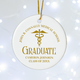 Chic Gold Medical School Graduation Christmas Ceramic Ornament