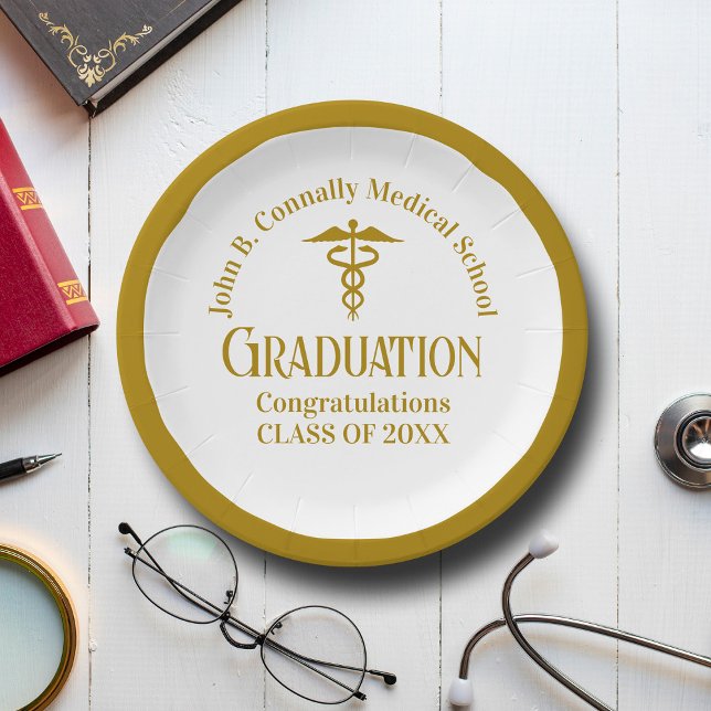 Chic Gold Medical School Graduation Party Paper Plate (Creator Uploaded)