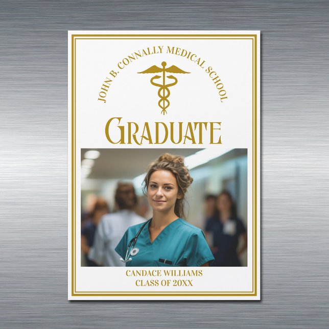 Chic Gold Medical School Graduation Photo Magnet (Creator Uploaded)