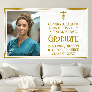 Chic Gold Medical School Photo Graduation Party Banner