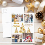 Chic Gold Merry Christmas Trees Photo Collage Holiday Postcard<br><div class="desc">A chic gold script Christmas postcard with your family photo collage around a beautiful tree made of golden snowflakes with Merry Christmas on the front in cursive. Personalise with your 4 favourite kids photos on this trendy snowflake holiday card.</div>