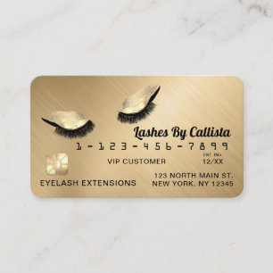 Chic Gold Metallic Glitter Lashes Credit Business Card