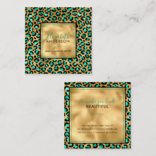 Chic Gold Mint Leopard Print Fashion Trendy Modern Square Business Card