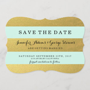 CHIC GOLD   MINT STRIPES SAVE THE DATE