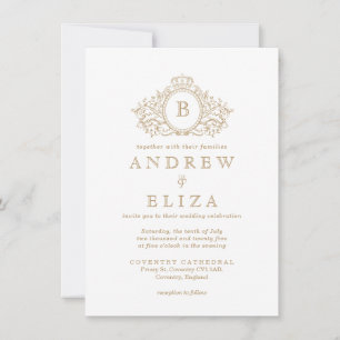 Chic Gold Monogram Crest Wedding Invitation