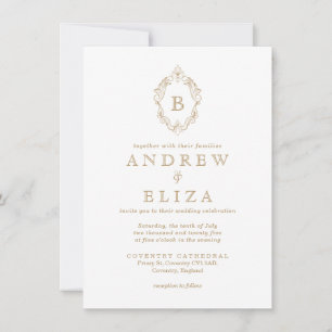 Chic Gold Monogram Crest Wedding Invitation