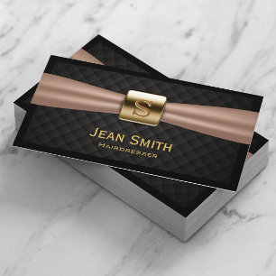 Chic Gold Monogram Diamond Quilted Hairdresser Business Card